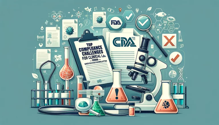 DALL·E 2024-06-12 12.15.23 - A banner image for the blog post title 'Top Compliance Challenges for Clinical Labs Under FDA and CLIA'